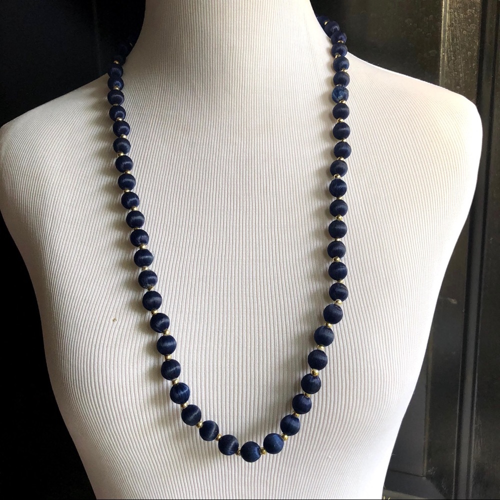 Vintage Navy Silk Thread Wrapped Necklace (15")